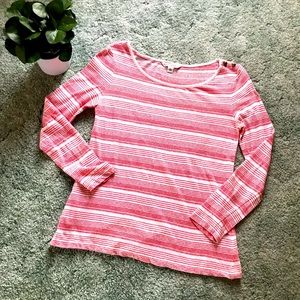 BANANA REPUBLIC Cream and Pinkish-Coral Striped Tee, Long Sleeve